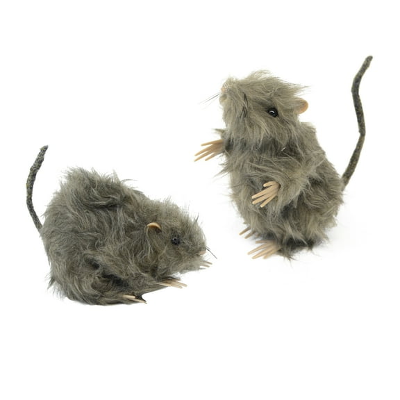Spooky Furry Rats 2 Pc Mouse Rat Set Haunted House Scary Indoor Decor Cat Toy Doll Halloween Decorations