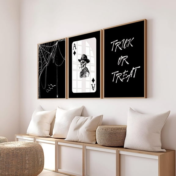 Spooky Gallery Wall Art Cowboy Skull Spiderweb Set 3 Unframed Paper Print 8x12
