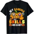 thumbnail image 1 of Spooky Gaming - Themed Patterned Tee,Tops Boasts "MY GAMING SKILLS ARE SCARY" Text and Pumpkin Game Controller Graphic,Round Neck Regular Fit T - shirts, Size(S - 5XL), 1 of 5
