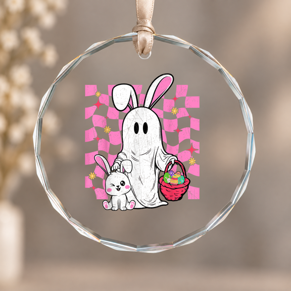 Spooky Ghost Bunny Theme Ornament, Home Decor, Circle Glass Ornament