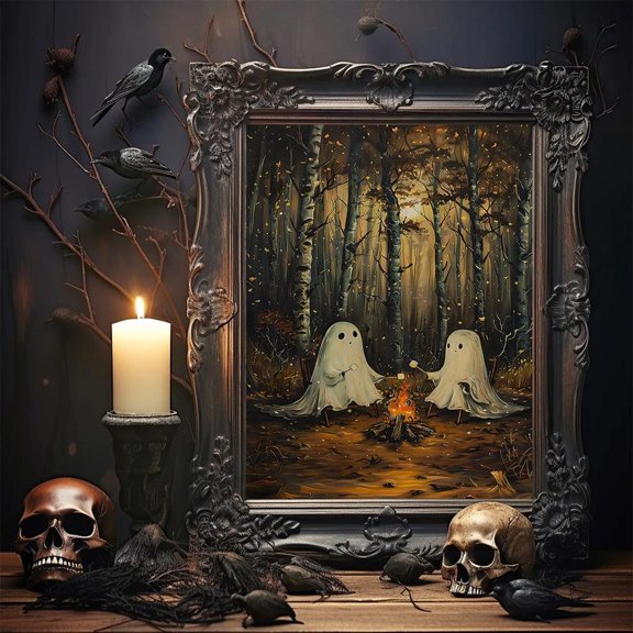 Spooky Ghost Campfire Art Poster Forest Decor Unframed Paper Print
