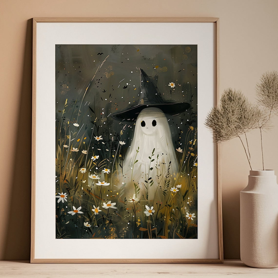 Spooky Ghost Canvas Poster Cute Halloween Floral Ghost Print Wall Art ...