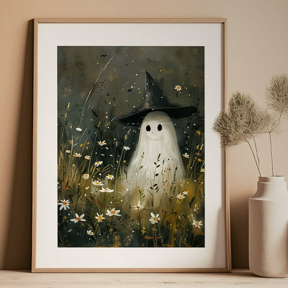 Spooky Ghost Canvas Poster Cute Halloween Floral Ghost Print Wall Art Painting For Halloween Rustic Farmhouse Dorm Room Living Room Home Decor Unframed
