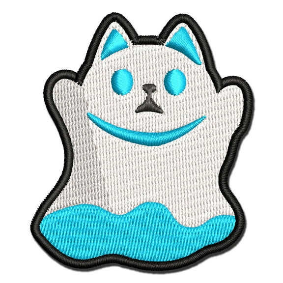 Spooky Ghost Cat Halloween Applique Multi-Color Embroidered Hook & Loop Patch - 3 Inch Medium