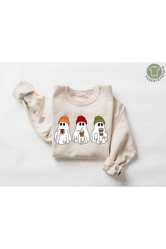 Spooky Ghost Coffee Sweatshirt, Fall season Sweater All Size S-5Xl