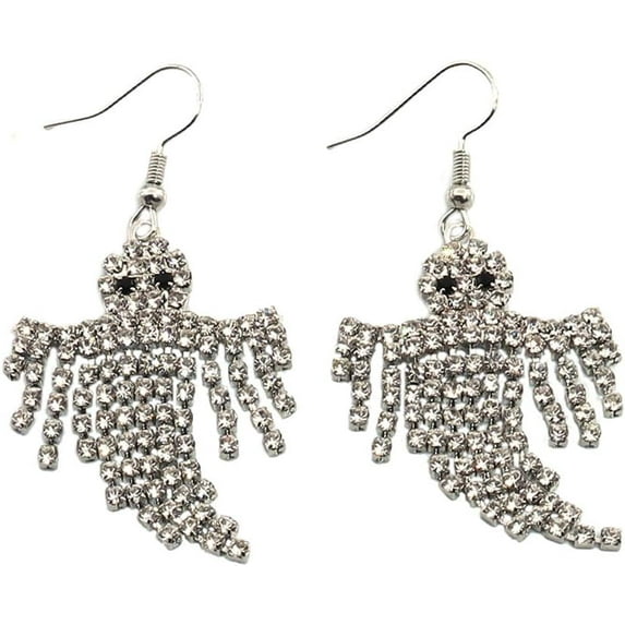 Spooky Ghost Dangle Earrings for Women Crystal CZ Tassel Drop Halloween Earrings Hook Statement Cute Halloween Accessories Jewelry for Costume Party Outfit