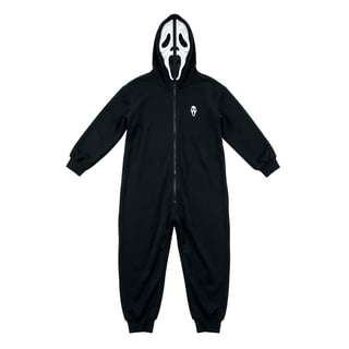 Spooky Ghost Face Hooded Onesie Pajama, Full‑Zip One‑Piece Loungewear Jumpsuit with Pockets