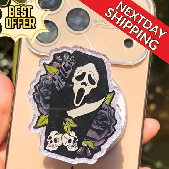 Spooky Ghost Face MagSafe Phone Grip: Halloween Skull Magnetic , Creepy Ghost Phone Holder, Spooky Phone Accessories Gift for Teens H8