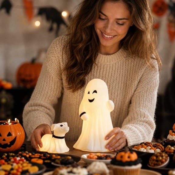 Spooky Ghost Flat Tabletop Figurine Halloween Freestanding Desktop Office Shelf Kitchen Home Party Decor Ornament Gift