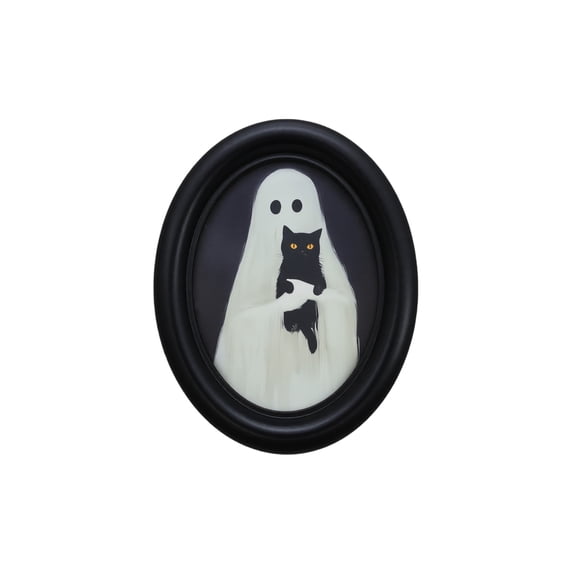 Spooky Ghost Halloween Oval Wall Art Framed Dark Academia Decor