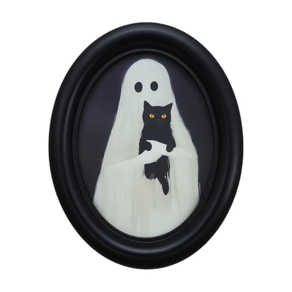 Spooky Ghost Halloween Oval Wall Art Framed Dark Academia Decor