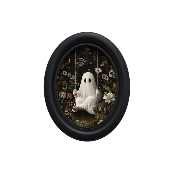 Spooky Ghost Halloween Oval Wall Art Framed Dark Academia Decor