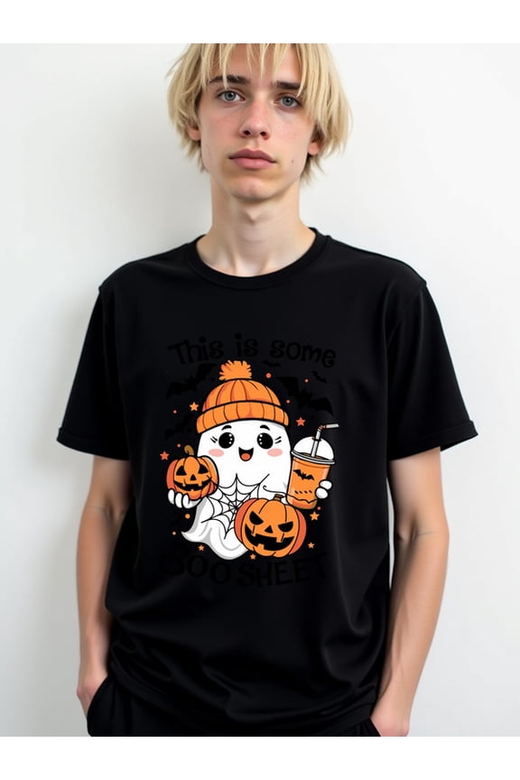 Spooky Ghost Halloween Tee men's funny t shirts black short top Hip-hop street style Wearable year-round Unique Design Unisex Shirt Crewneck tshirts
