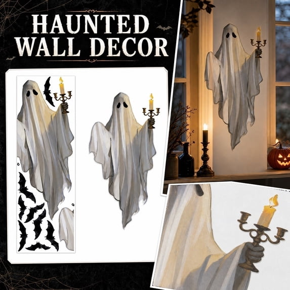 Spooky Ghost Halloween Wall Stickers, Large Removable Ghost Bat Window Decals, Vintage Oil Painting Style Halloween Door Wall Decor for Fall Party Haunted House Indoor Decorations,B