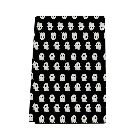 Spooky Ghost Print Hand Towels Black White Halloween Kitchen Dish Towels Absorbent for Bathroom Decor 15.75*23.62In
