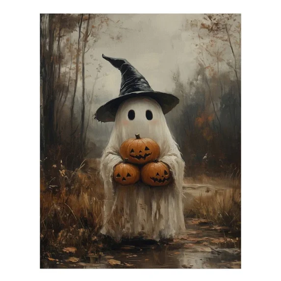 Spooky Ghost Pumpkin Forest Halloween Poster - Walmart.com