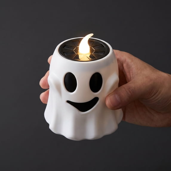 Spooky Ghost Pumpkin Halloween Flameless Candles, LED Candles Light, Halloween Flickering Tealight Candle for Home Table Indoor Night Party Decor, Long Lasting,1PCS