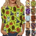 thumbnail image 1 of Spooky Ghost Pumpkin Print Womens 3/4 Sleeve Halloween Shirts Loose Fit Fall Holiday Halloween Shirt, 1 of 5