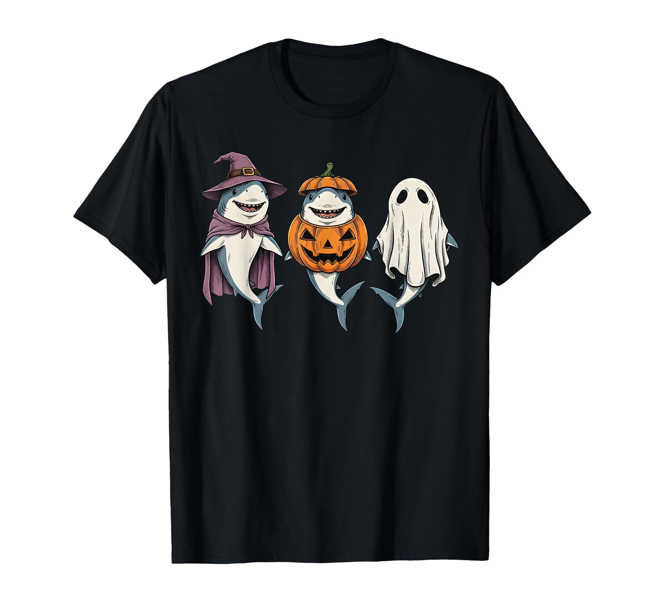 Spooky Ghost Shark Lover Pumpkin Halloween T-shirt - Walmart.com