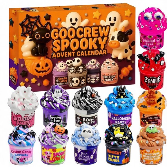 Spooky Ghost Slime Advent Calendar Blind Box Set with Themed Containers Halloween Countdown Surprise Toy Collection
