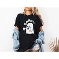 thumbnail image 1 of Spooky Ghost - Themed Patterned Tee,Tops Boasts "BOOoooo!!!" Text and Ghost Making Boo Gesture, Round Neck Regular Fit T - shirts, Size(S - 5XL), 1 of 5