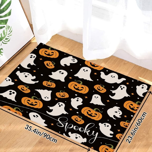 Spooky Ghosts And Pumpkins Pattern Soft Small Velvet Area Rugs Non Slip Indoor Floor Carpet for Living Room Bedroom Decor