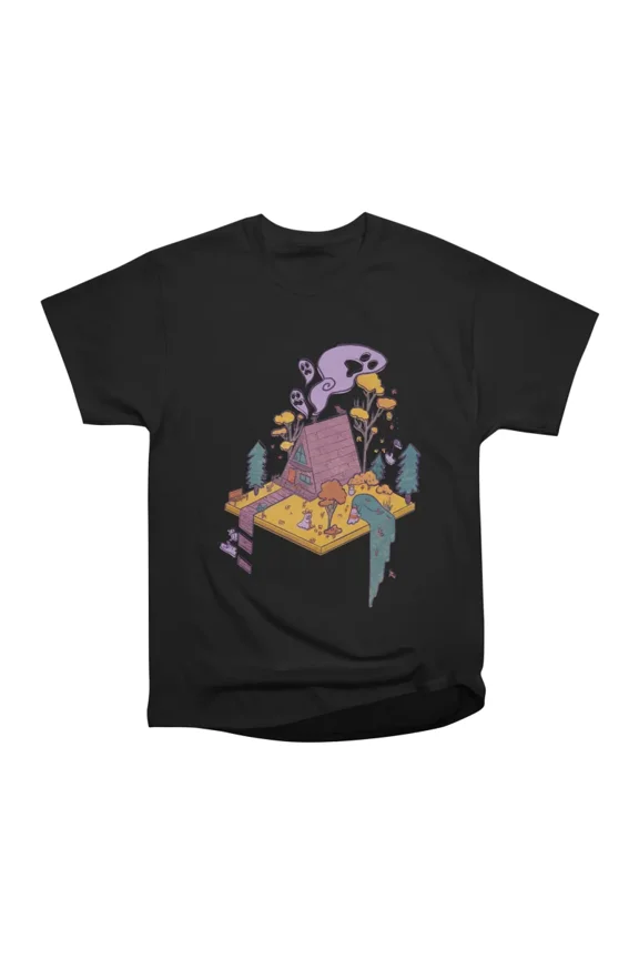 Spooky Ghosts Camping in Isometric Cabin T-Shirt Tee Gift For Him Merch For Her Apparel Fo
