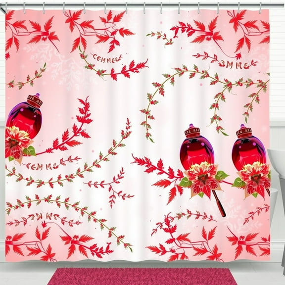 Spooky Ghosts Shower Curtain - Black Background with Orange Accents & Floral Design for Halloween Decor