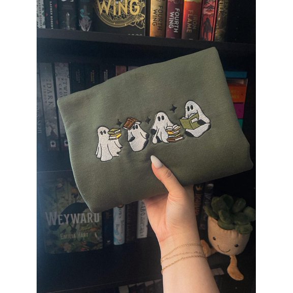Spooky Ghosts and Books Embroidered Sweatshirt