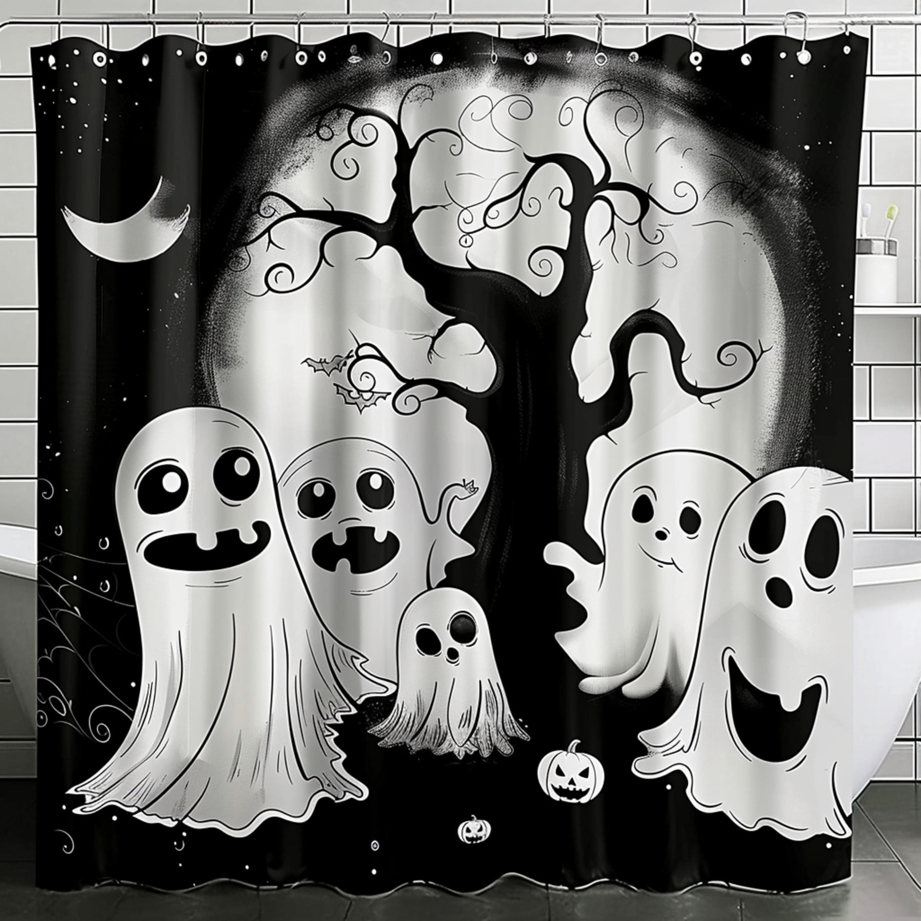 Spooky Ghosts and Glowing Eyes Halloween Bathroom Decor Set Cute ...
