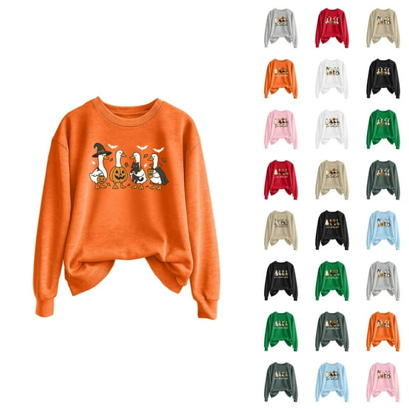 Spooky Goose Ghost Halloween Sweatshirts for Women 2025 Crewneck Funny Ghost Graphic Sweatshirt Pullover Tops