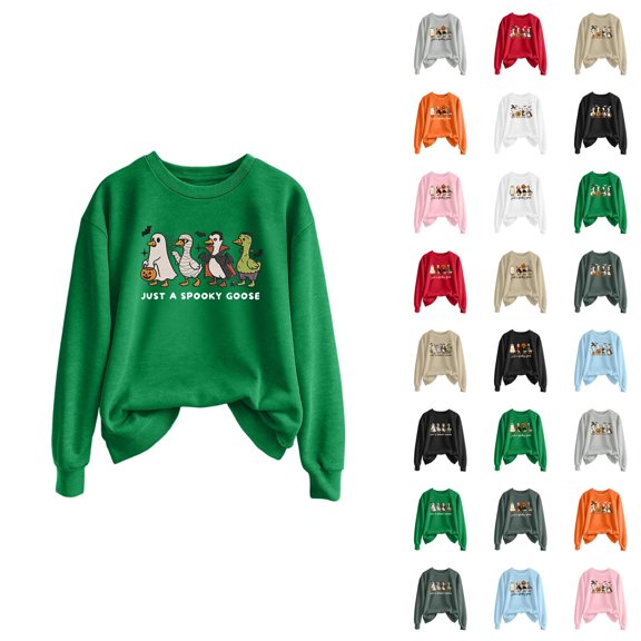 Spooky Goose Ghost Halloween Sweatshirts for Women 2025 Crewneck Funny Ghost Graphic Sweatshirt Pullover Tops