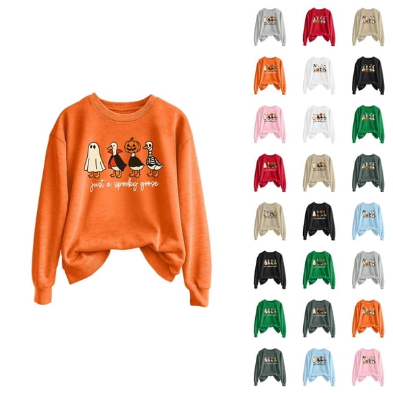 Spooky Goose Ghost Halloween Sweatshirts for Women 2025 Crewneck Funny Ghost Graphic Sweatshirt Pullover Tops