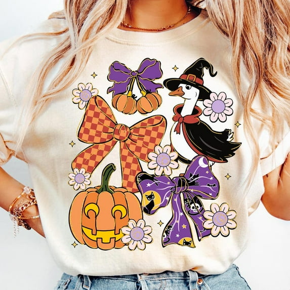 Spooky Goose Halloween Shirt, Halloween Coquette Shirt, Girly Fall Goose Shirt, Witchy Vibes Shirt, Goose Ghost Shirt, Floral Pumpkin Shirt