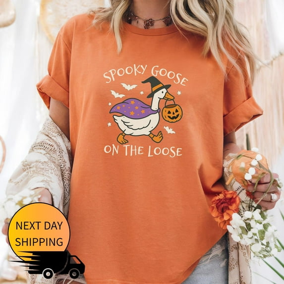 Spooky Goose on the Loose Halloween Shirt – Funny Witchy Fall Comfort Colors Tee