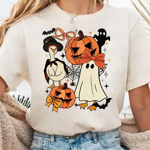 Spooky Goosey Shirt, Funny Halloween Goose Tee with Ghost and Pumpkin Shirt, Cute Trending Fall Shirt Design for Spooky Season and Goose Lovers