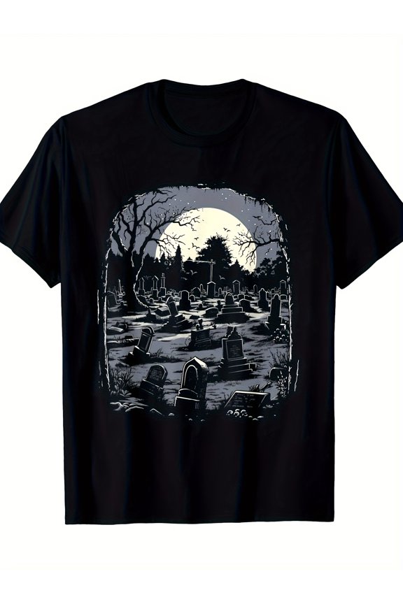 Spooky Gothic Graveyard Cemetery Vintage Grunge Y2k Cotton Men's Women's T-Shirt