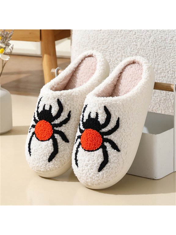 Spooky Gothic Slippers for Women and Men, Cute Halloween Themed Comfy House Shoes for Indoor Outdoor Wear, Cozy Slip On Warm Closed Toe Slides