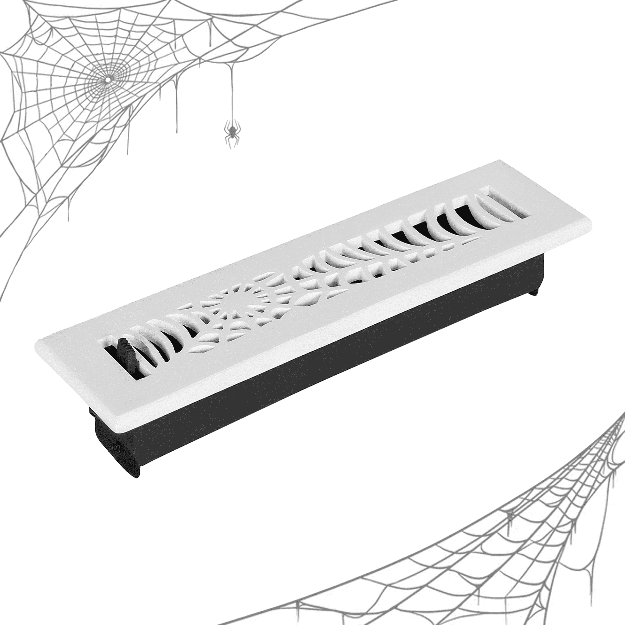 Spooky Gothic Vent cover 2"x 10" Duct Opening (Overall 3-1/2"x 11-3/4") Spider Web Design Solid Cast Aluminium Register