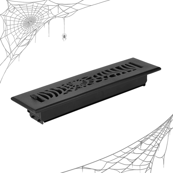Spooky Gothic Vent cover 2"x 12" Duct Opening (Overall 3-1/2"x 13-3/4") Spider Web Design Solid Cast Aluminium Register