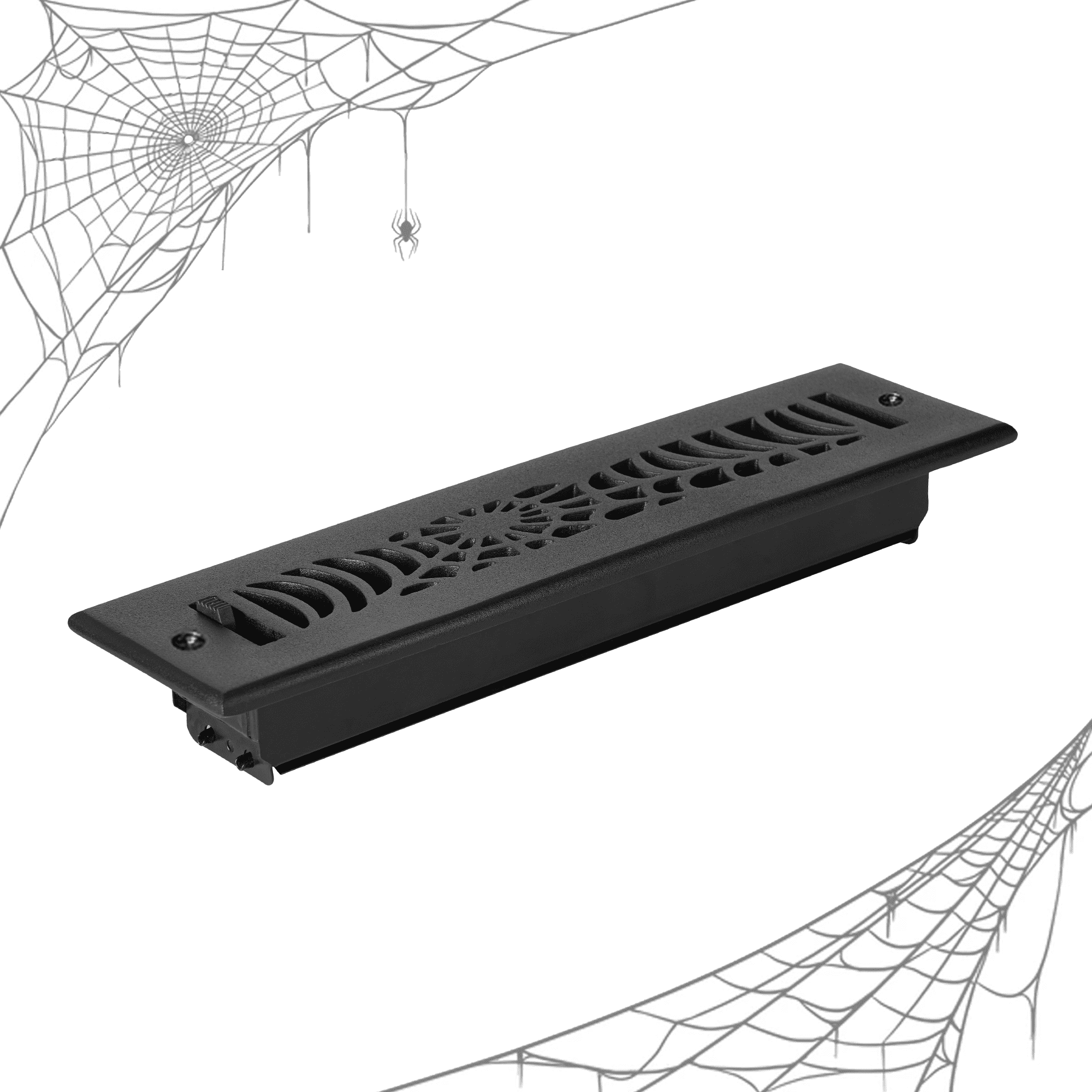 Spooky Gothic Vent cover 2"x 12" Duct Opening (Overall 3-1/2"x 13-3/4") Spider Web Design Solid Cast Aluminium Register