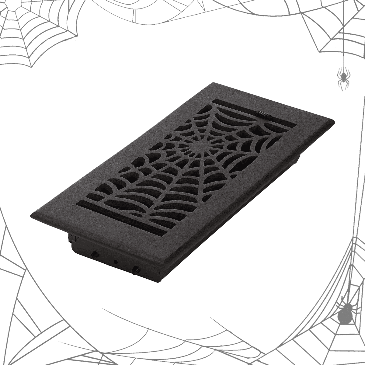 Spooky Gothic Vent cover 4"x 8" Duct Opening (Overall 5-1/2"x 9-3/4") Spider Web Design Solid Cast Aluminium Register Cover | Powder Coated Black No holes