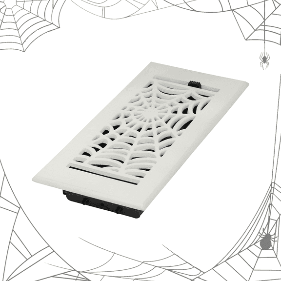 Spooky Gothic Vent cover 4"x 8" Duct Opening (Overall 5-1/2"x 9-3/4") Spider Web Design Solid Cast Aluminium Register Cover | Powder Coated White No holes
