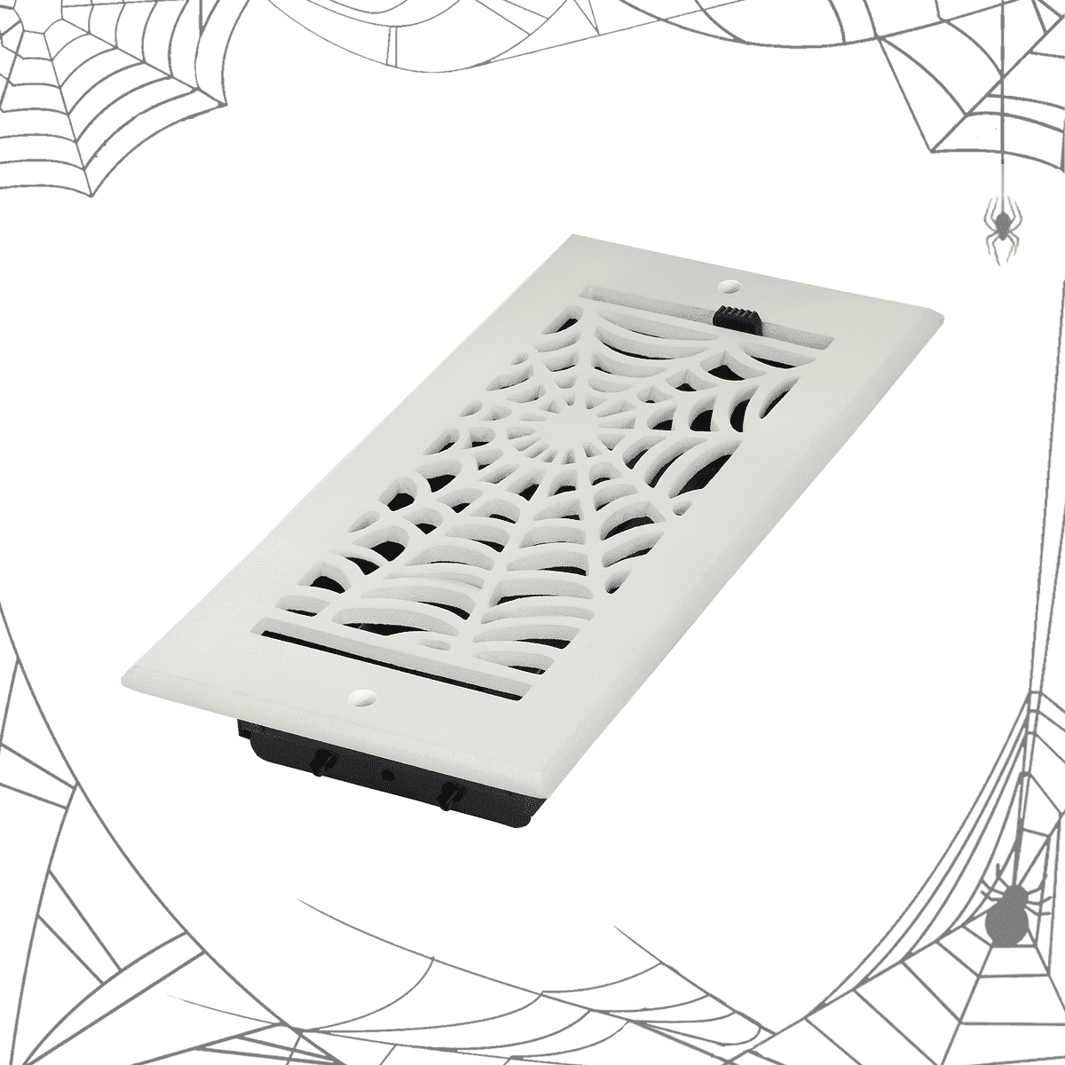 Spooky Gothic Vent cover 4"x 8" Duct Opening (Overall 5-1/2"x 9-3/4") Spider Web Design Solid Cast Aluminium Register Cover | Powder Coated White with holes