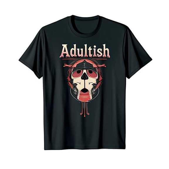 Spooky Graphic Black T-Shirt for Adults Adultish Design Short Sleeve