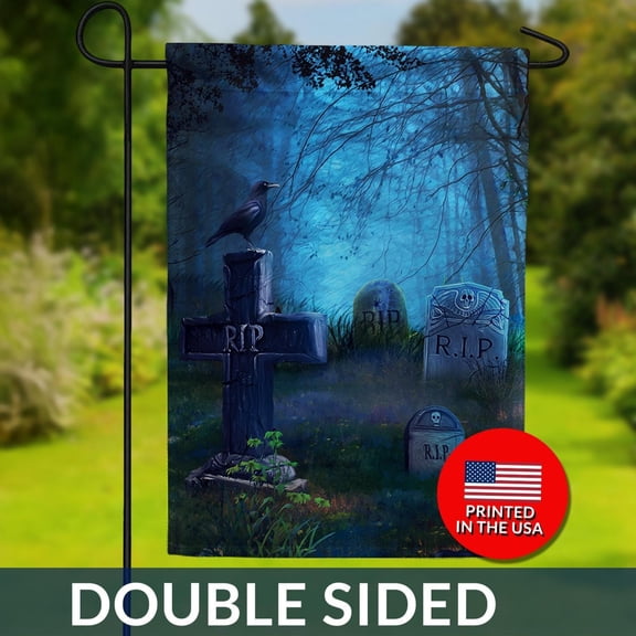 Spooky Graveyard Halloween Flag Double Sided Cemetery Decor 1