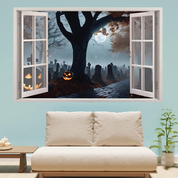 Spooky Graveyard Tombstones Wall Art, Unframed Paper Poster 11x14in