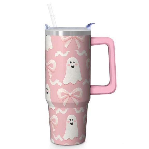 Spooky Halloween 30oz Insulated Tumbler with Handle and Straw Lid – Leak Proof Coffee Travel Cup – Pumpkin Gift