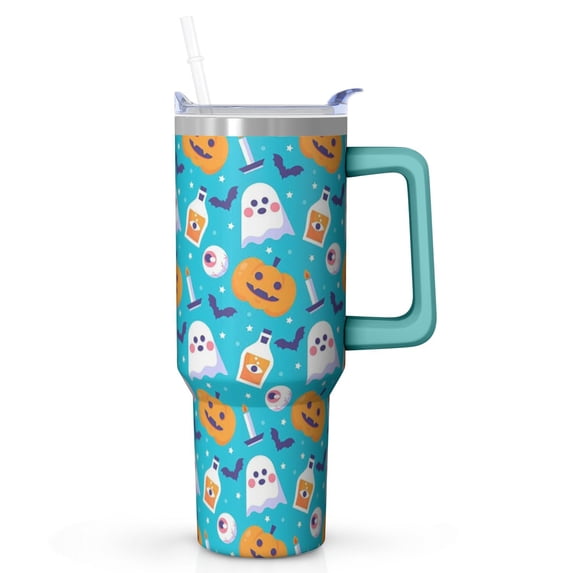 Spooky Halloween 40oz Tumbler with Handle and Straw Lid – Leak Proof Insulated Coffee Cup – Pumpkin Gift for Women