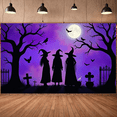 thumbnail image 1 of Spooky Halloween Banner Witch Theme Graveyard Scene for Halloween Party Outdoor Decoration Indoor Celebration, 1 of 9